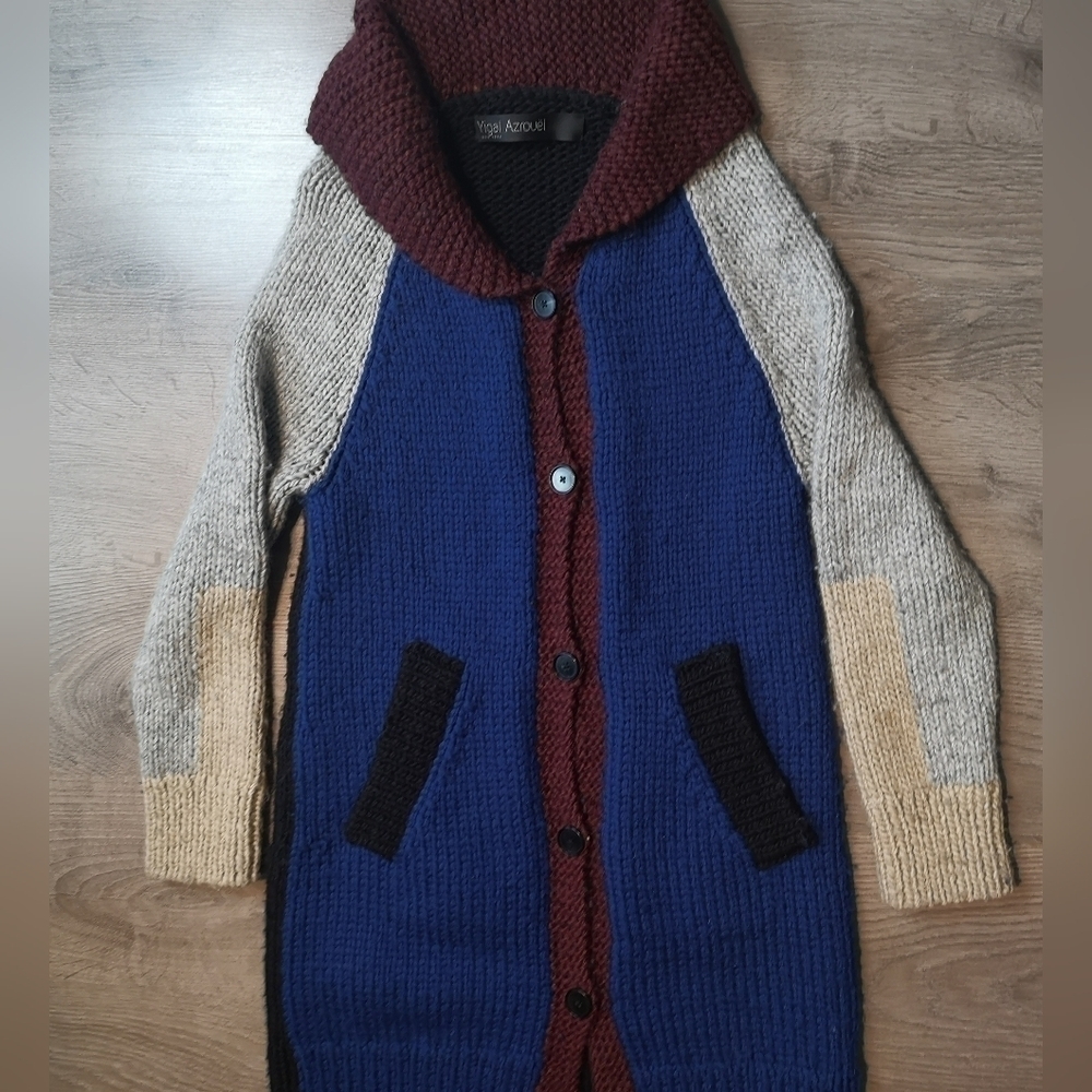 Vintage Yigal Azrouel Cashmere Color Block Knit Coat Cardigan | TheStyleMinr